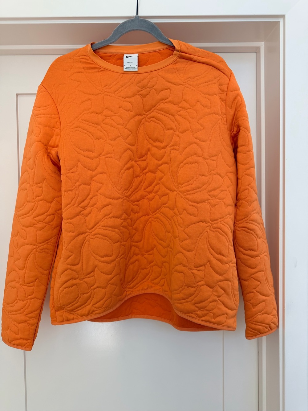 Nike Golf Dri Fit Quilted Floral Crewneck Sweatshirt Orange Side Pocket L